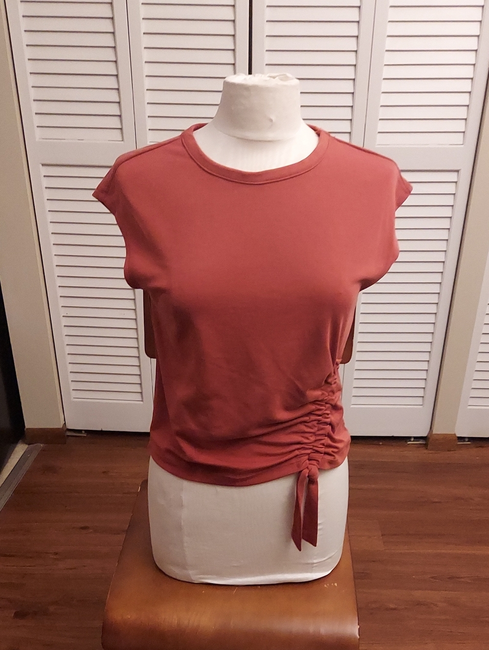 Cable & Gauge Rust Drawstring Ruched Short Sleeve Tee